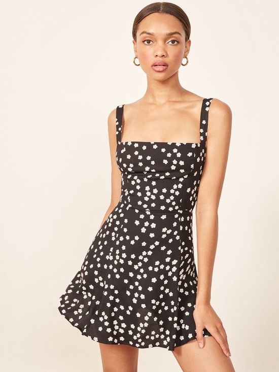 Reformation Dresses & Skirts - Reformation Abby Black Mini Dress with White Daisy Print Sundress